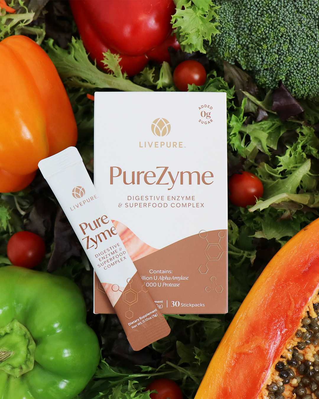 purezyme. digestive enzymes. amylase. protease. gut health. effective digestive supplement. livepure.