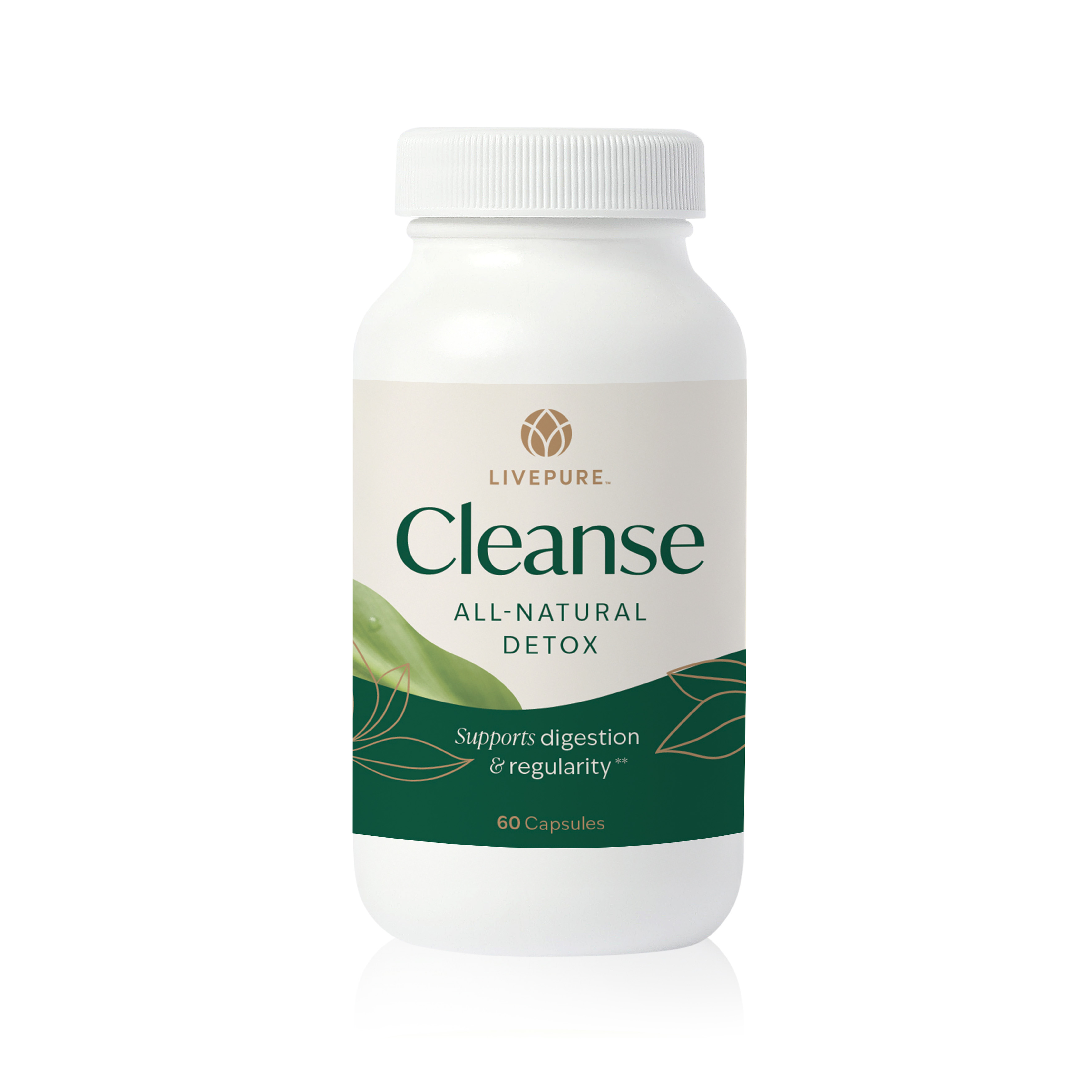 cleanse. all natural detox. supports digestion and regularity. help relieve occasional constipation. livepure.com