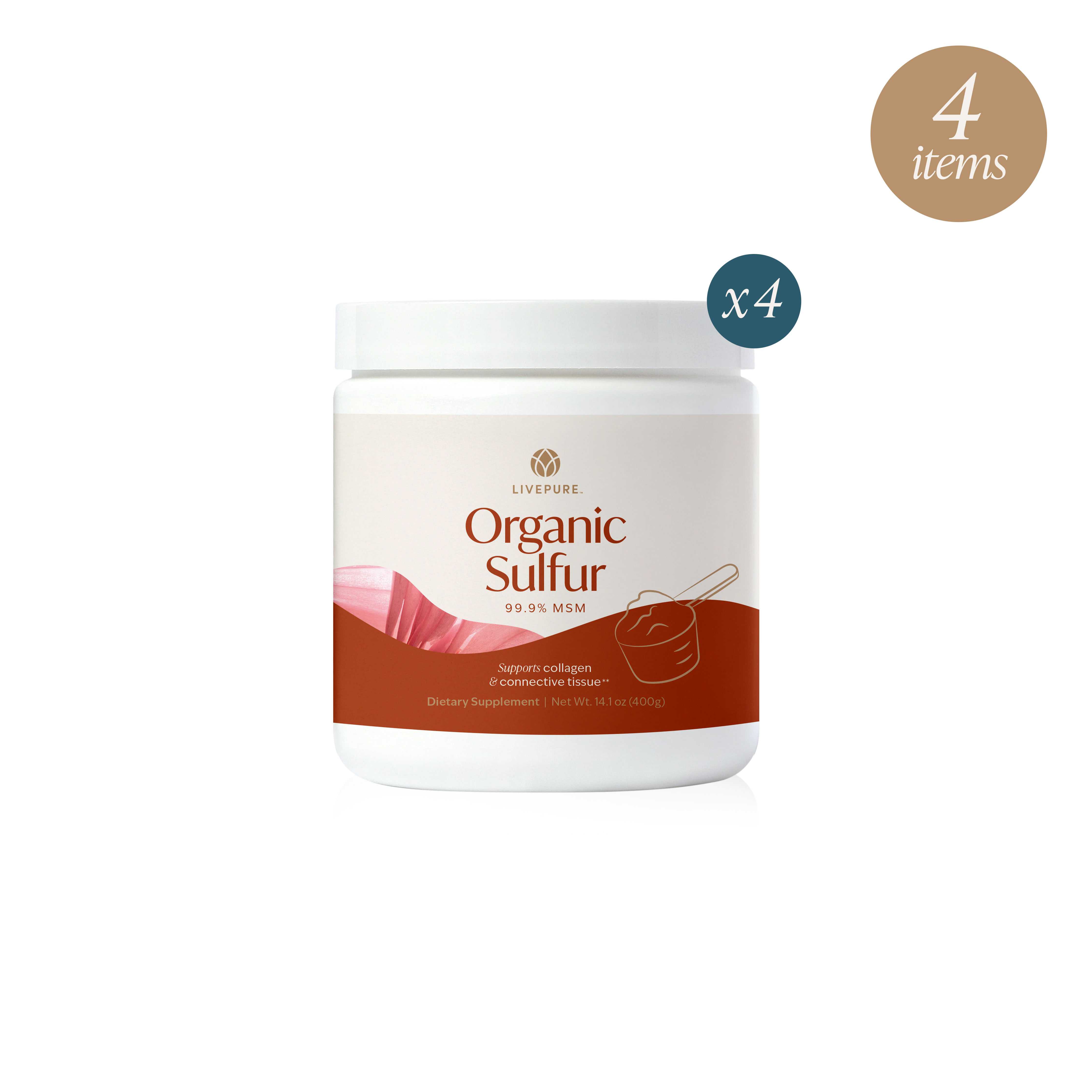 organic sulfur tubs 4-pack. 99.9% msm. livepure.com.