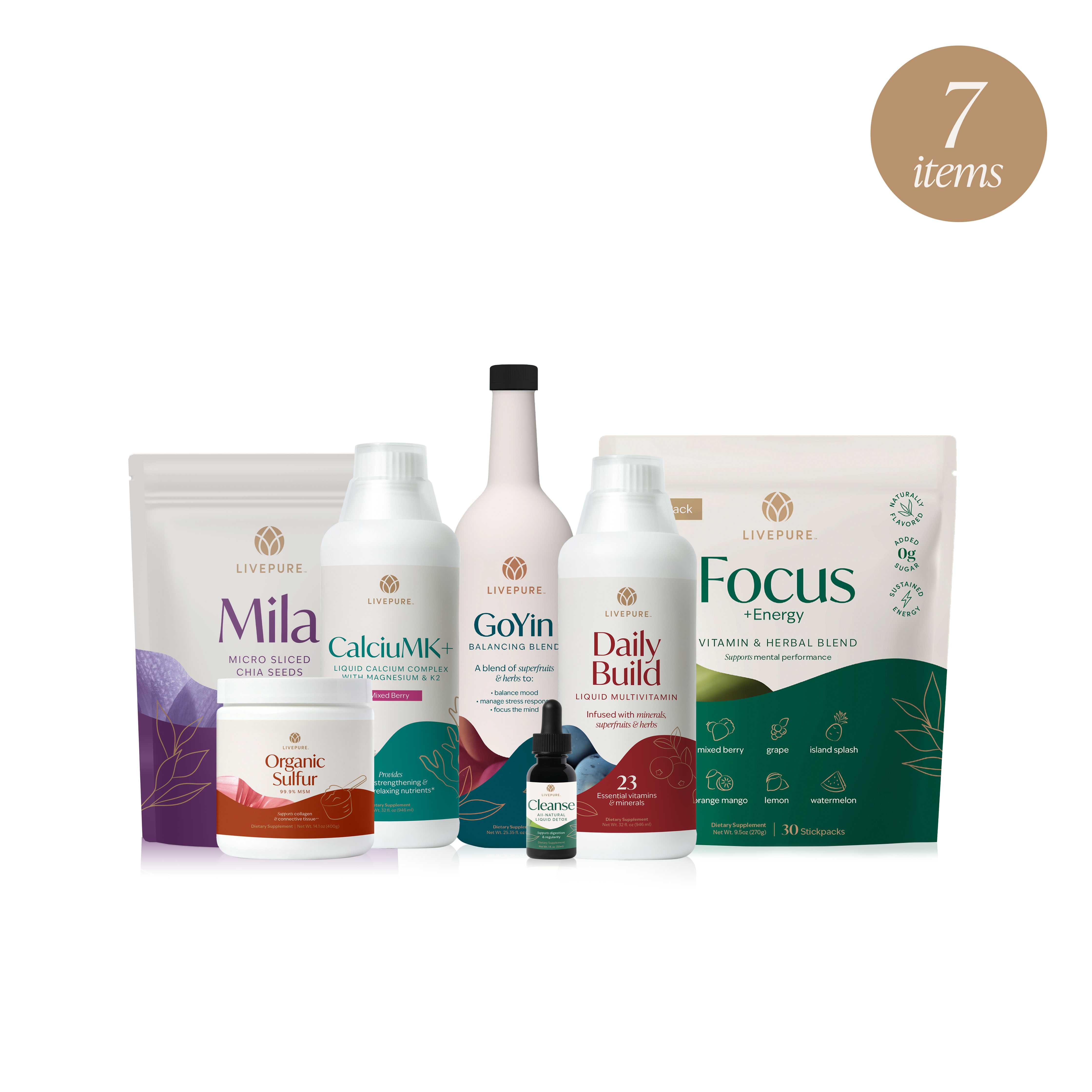 core plus liquid pack offers products to support your wellness journey with a comprehensive blend of vitamins, minerals, antioxidants and all that your body needs on a daily basis. livepure.com
